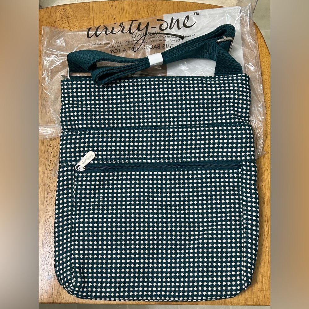NIP Thirty One Teal & Cream Check Pattern Fabric Crossbody Bag
